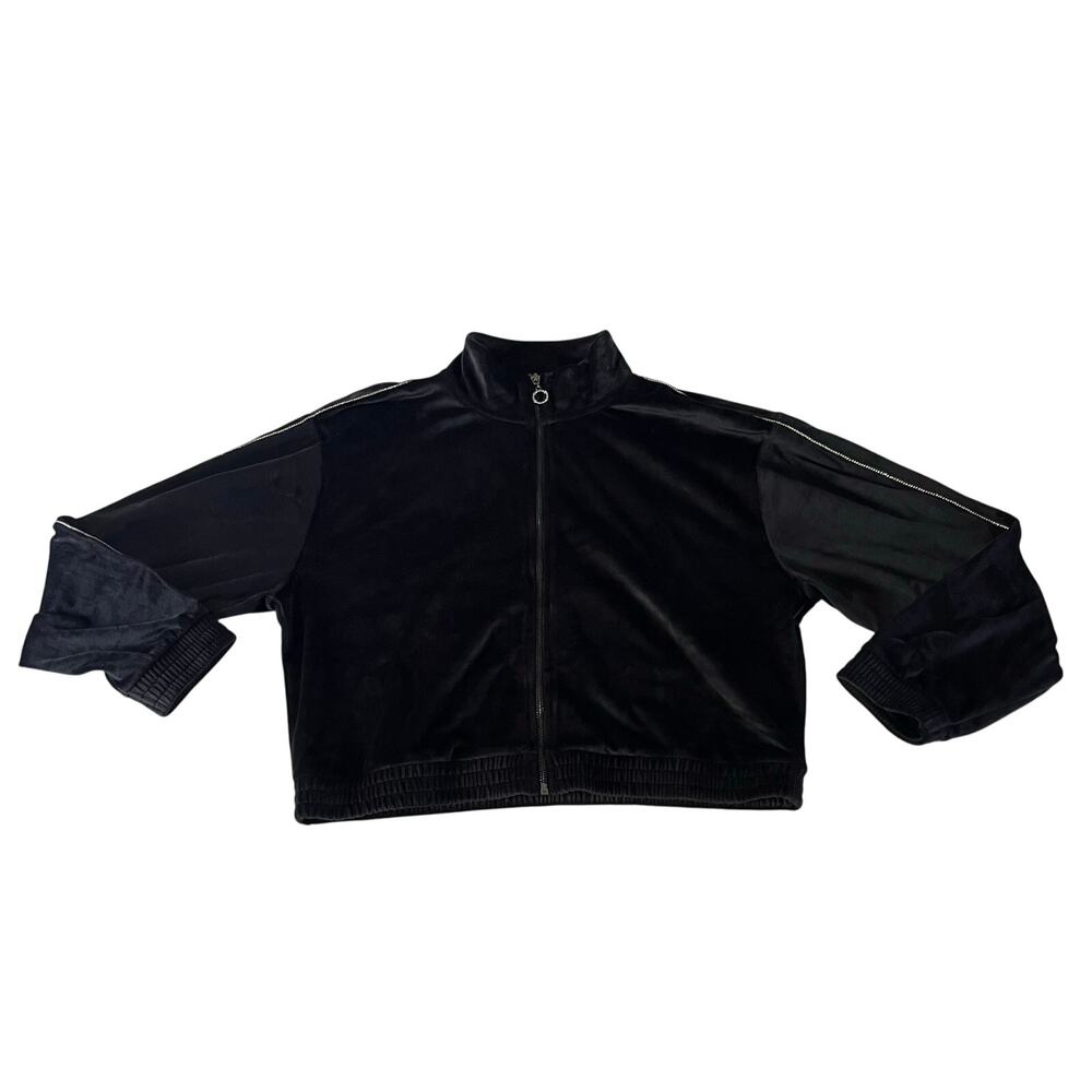 NWT Victoria's Secret Black Velvet Rhinestone Detail Zip Up Jacket Sz L